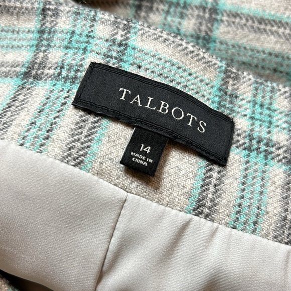 Talbots | Green & Gray Wool Blend Checked A-Line Skirt | 14 - Picture 8 of 8